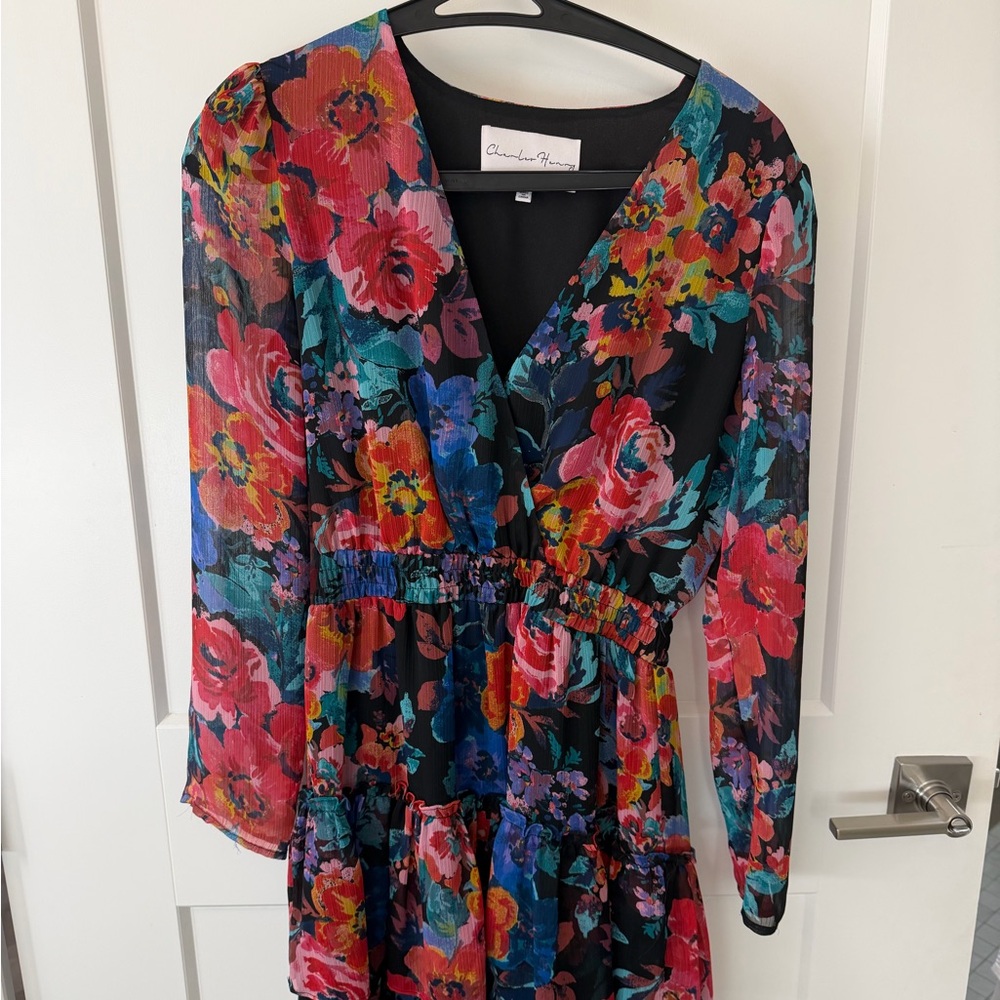 Charles Henry Vibrant Floral Long Sleeve Dress